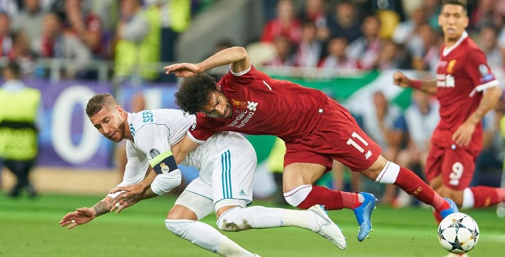 "Mo Salah landed awkwardly on his shoulder after being hauled down by Sergio Ramos"