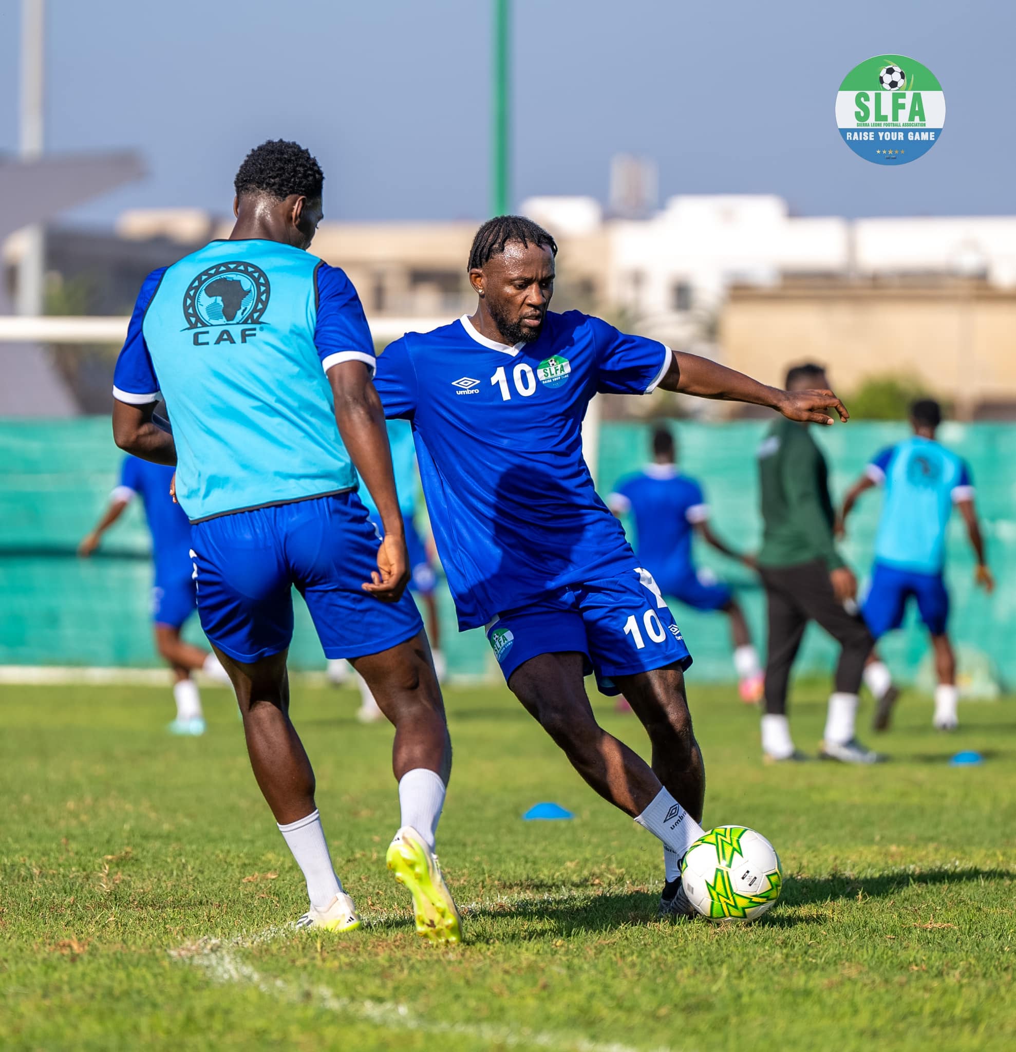 Attackers: Amadou Bakayoko and Mohamed Buya Turay go up against each other in training