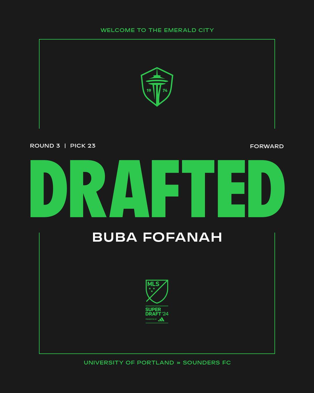 Sierra Leone-born Buba Fofanah has been selected as the 81st overall by the Seattle Sounders in the 2024 MLS SuperDraft on Tuesday.