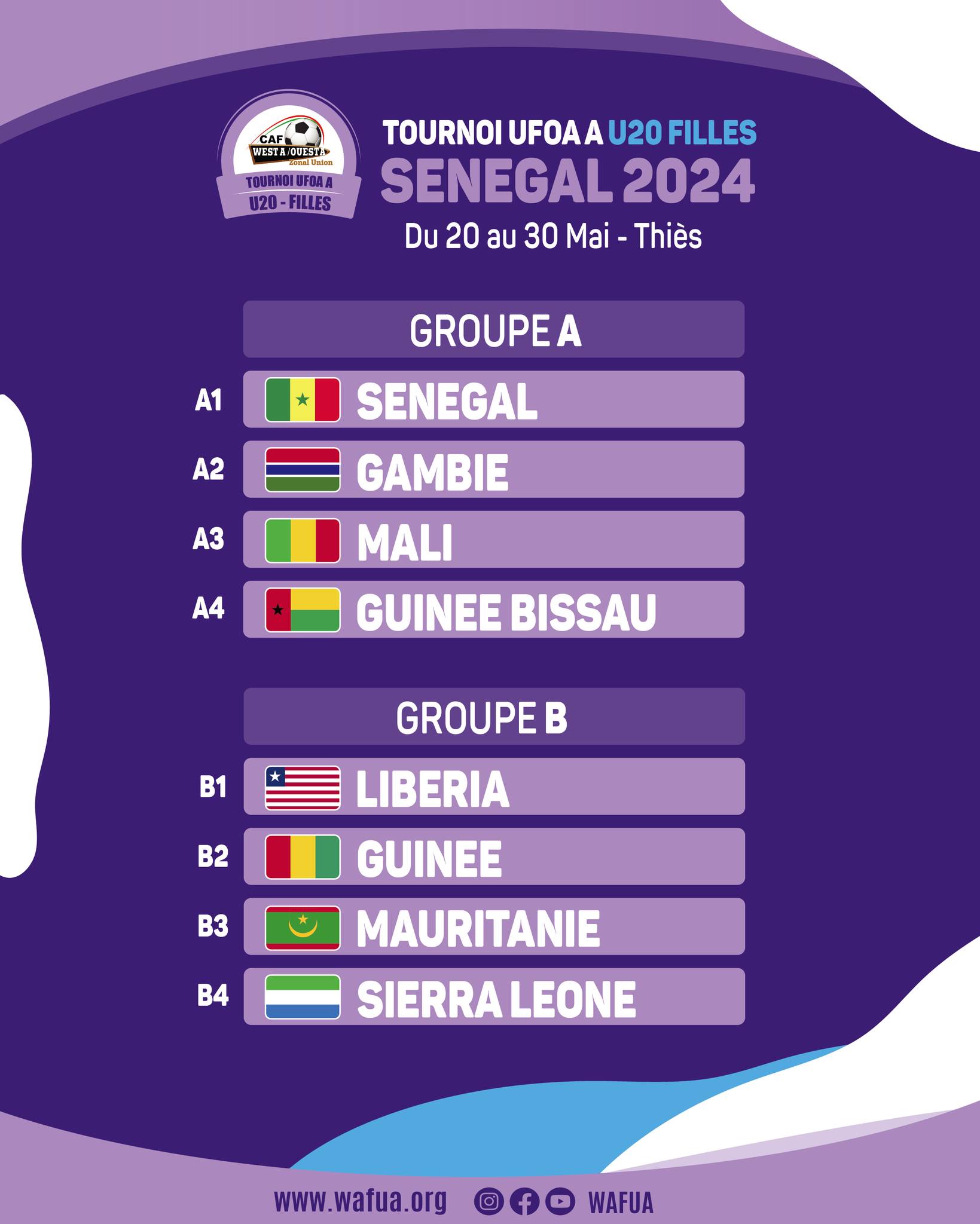 The draw for the 2024 U20 Senegal Women's Tournament was held on Wednesday, May 15, 2024, at the headquarters of the Senegalese Football Federation.