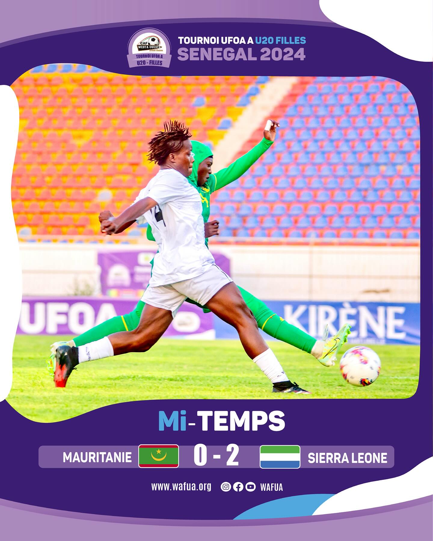 Sierra Leone dominated the game at the Stade Lat Dior, with goals from Kadiatu M Kamara and Juliet Brima in the 41st and 43rd minutes, respectively. 