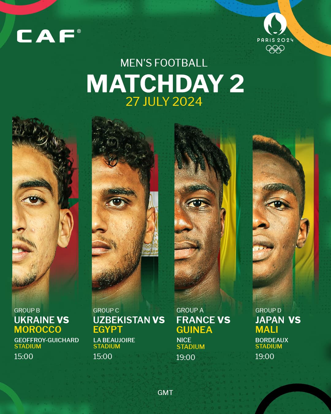 Africa's representatives have crucial encounters today in Paris for Match Day Two of the football tournament.