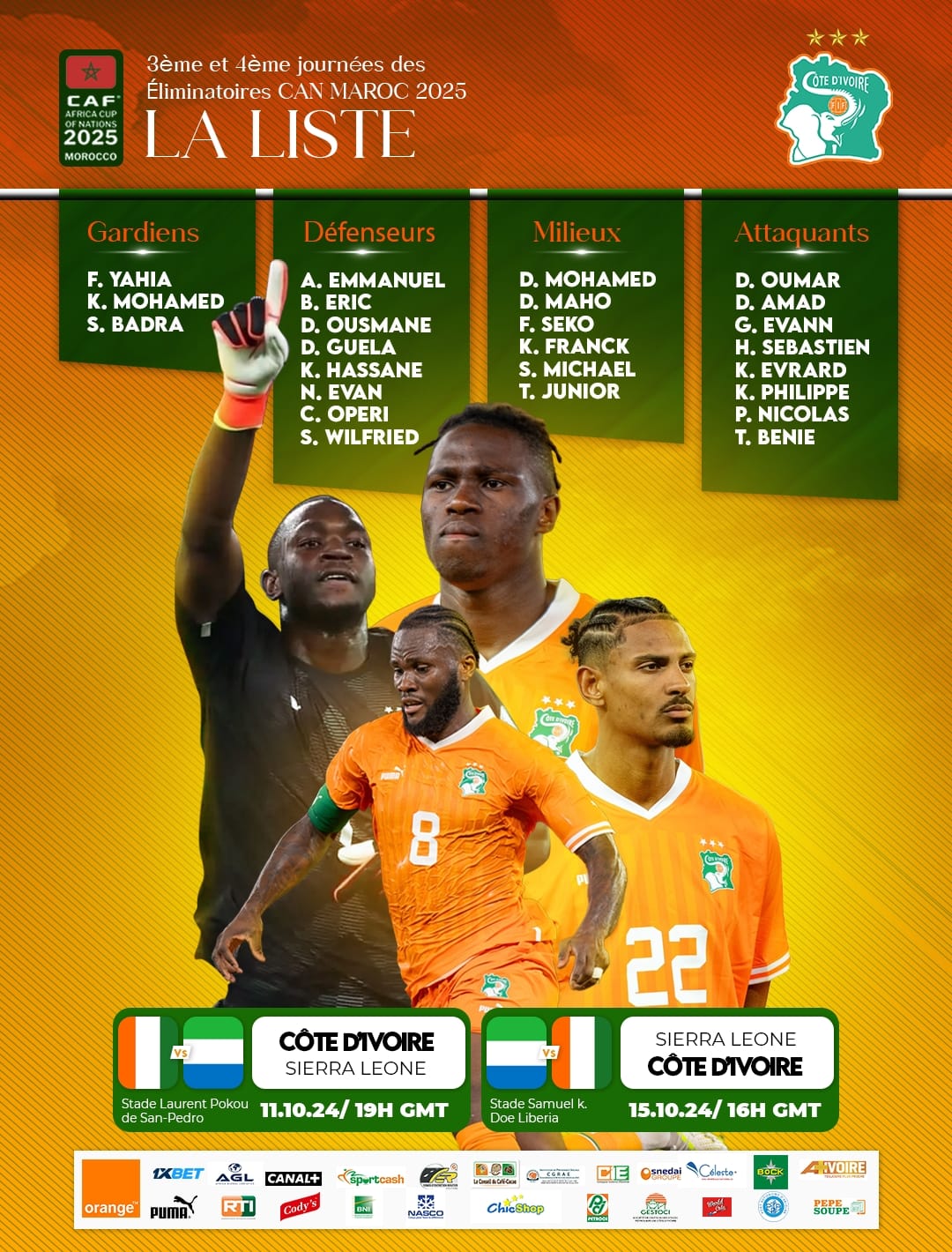 Ivory Coast named a strong squad for the Sierra Leone doubleheader