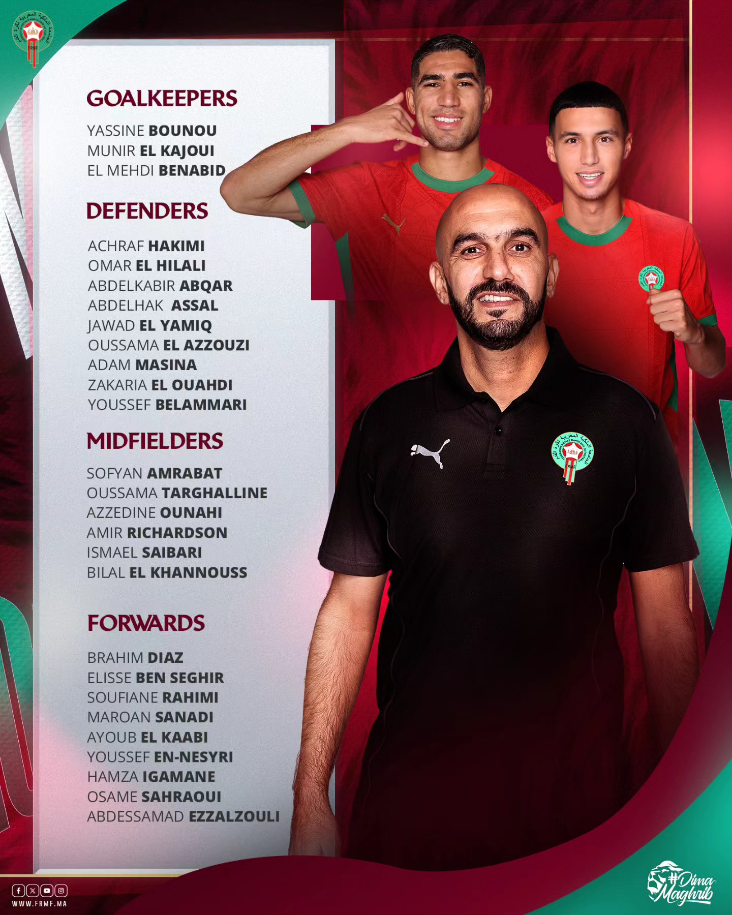 The Atlas Lions of Morocco named squad for friendlies against Tunisia and Benin