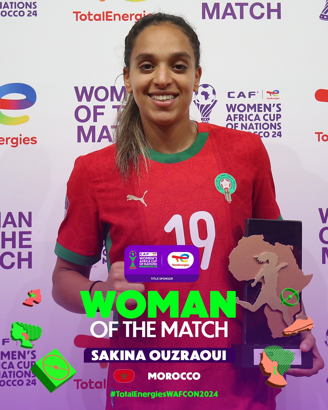 Morocco's Sakina Ouzraoui is our TotalEnergies Woman of the Match after a splendid performance vs Ghana!