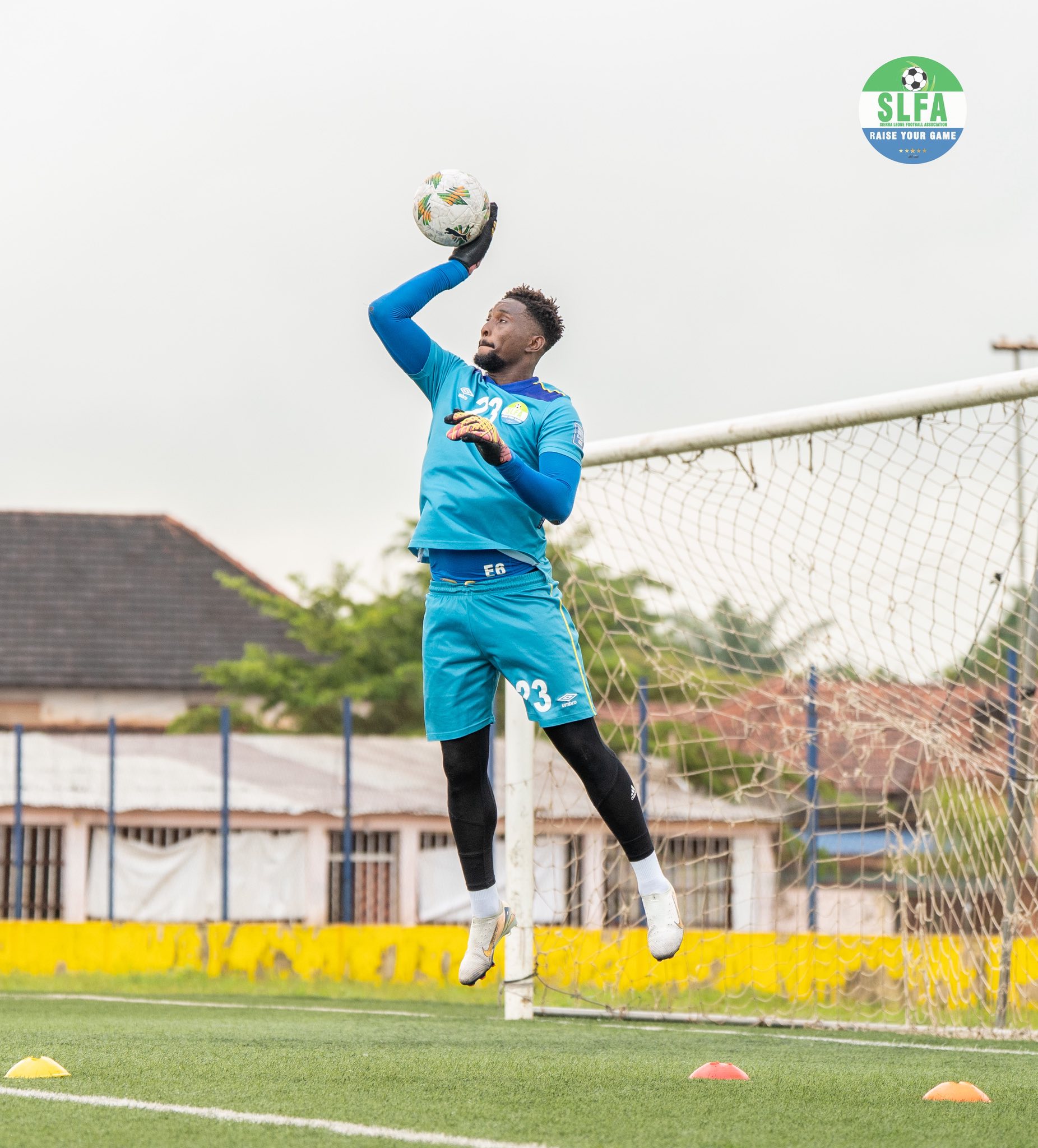 Keeper Francis Koroma from Wilberforce Strikers in action