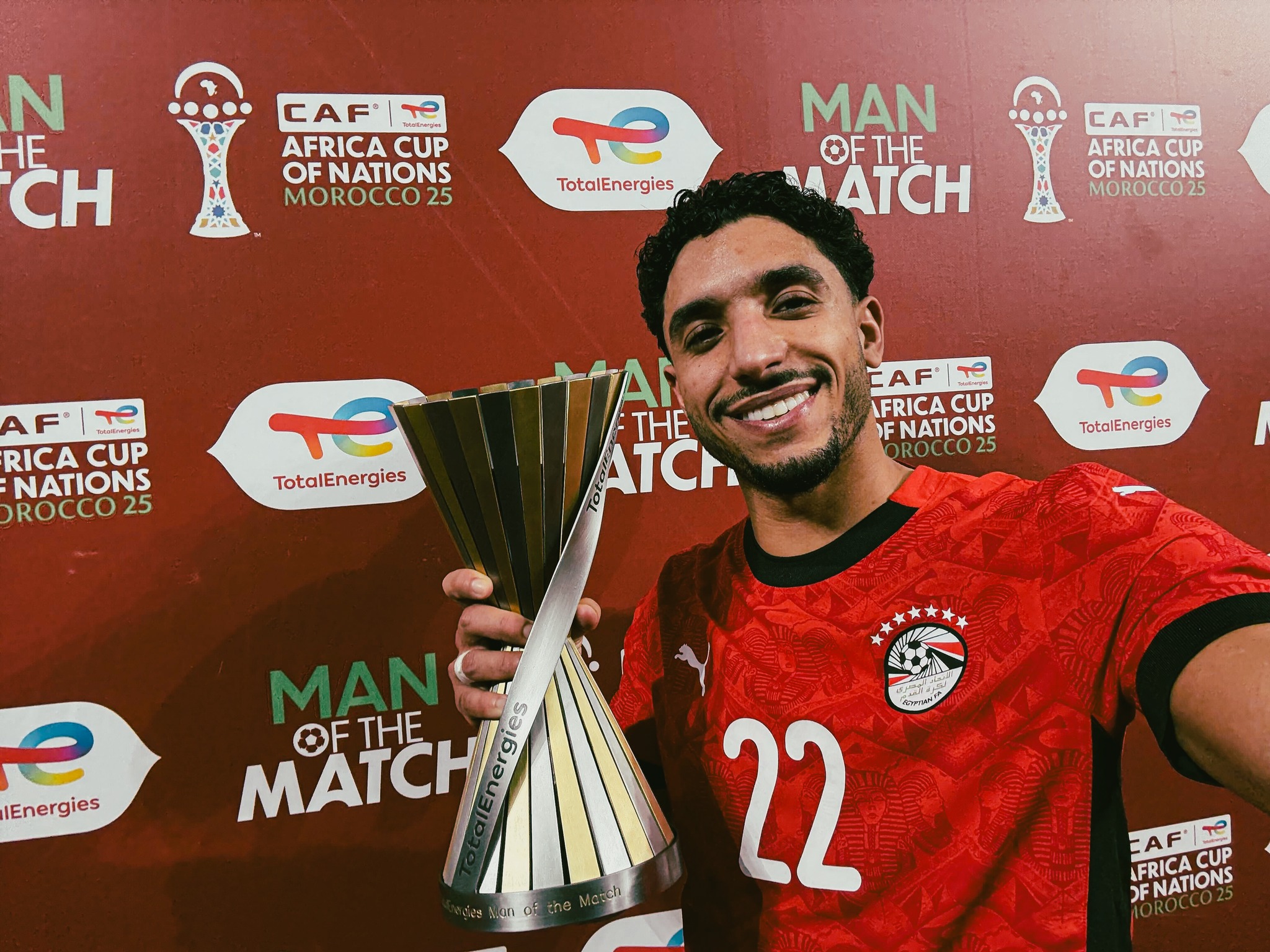 Egypt's Omar Marmoush receives the TotalEnergies Man of the Match accolade for his impressive goal and performance.