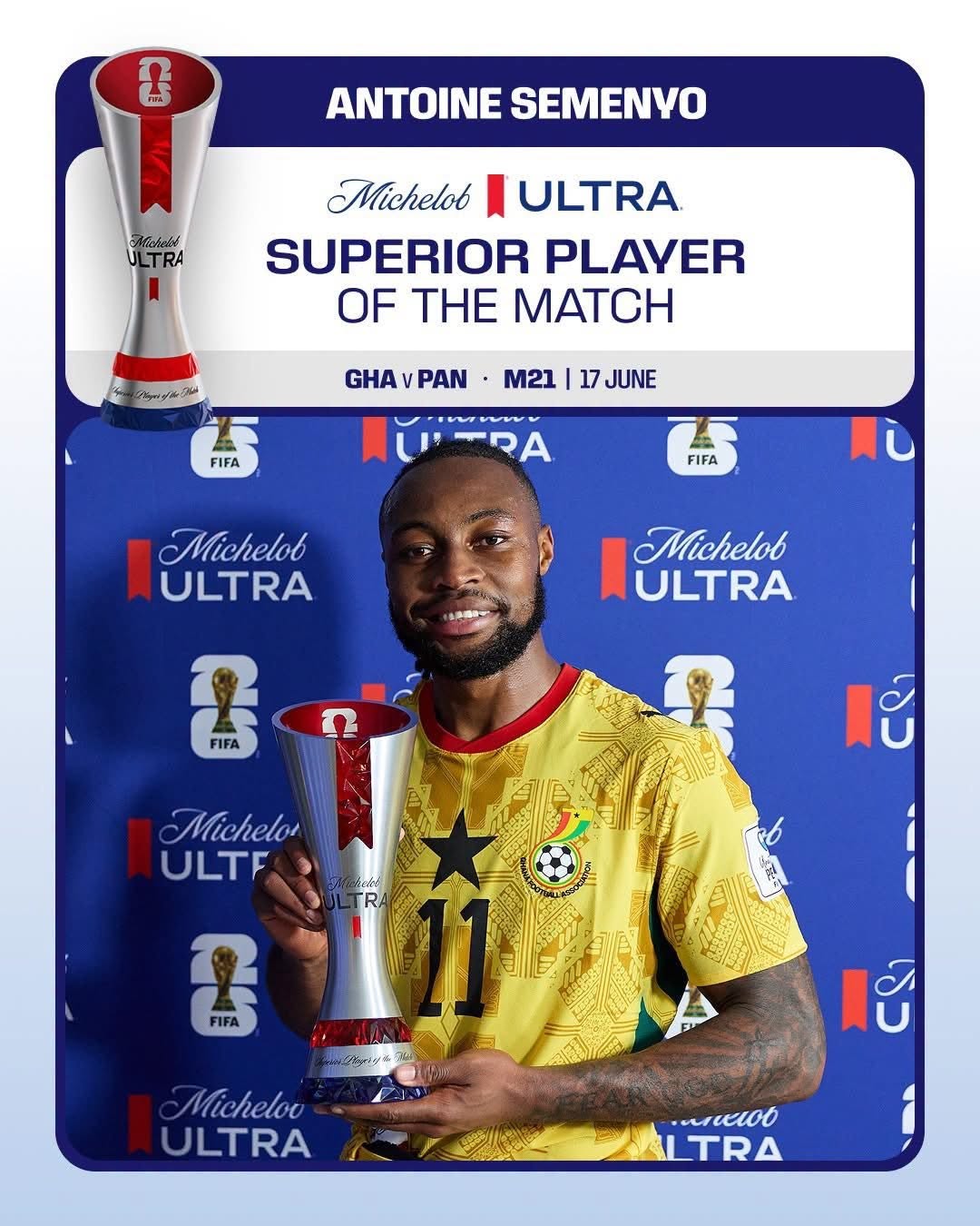 Michelob Ultra Superior Player of the Match Antoine Semenyo (Ghana)